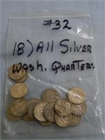 (18) All Silver Washington Quarters