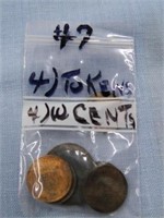 (4) Tokens, (4) Wheat Cents