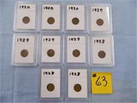 (10) (3) 1928, (4) 1929, (3) 1930 Wheat Cents