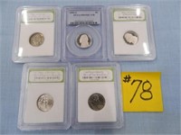 (5) 1972, 84s, 03s, 06, 07D Jefferson Nickels Cert