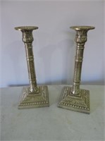 Pair Heavy Silver Plate Candlesticks 12"T