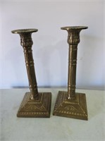 Pair Heavy Bronze Colored Candlesticks 12 1/1"T