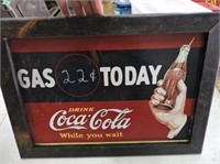 Framed Coca-Cola Tin Gas Sign 18"x13