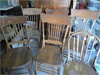 Selection Antique Pressback Chairs, Etc