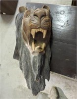 Wood Carved Lion's Head 24"T