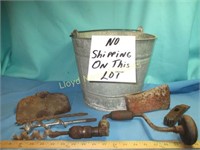 Vintage Tools In Galvanized Bucket