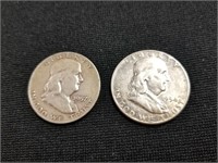 1954 & 1957 D Franklin Silver Half Dollars