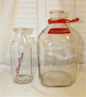2 Clover Cream Glass Bottles (1gal, 1qt)