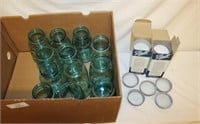 12 Green Canning Quart Jars w/ Zinc Caps