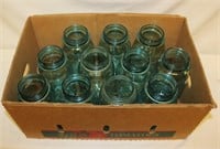 11 Green Glass Canning Jars, 1 Quart