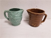 2 Vintage Pottery Pitchers 5" H