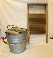Metal Mop Bucket & Washboard
