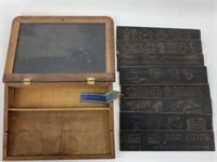 Vintage school box with chalk board lid 10.5" acro