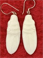 Pair of bone earrings on sterling silver hooks