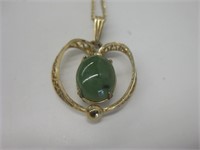 Sterling & Green Stone Necklace Hallmarked
