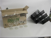 Box of Miscellaneous Wine Glasses & Wine Rack