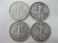 4 - Walking Liberty 90% Silver Half Dollars