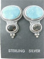 Hallmarked SS Turquoise & Amethyst Earrings