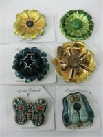 6 Vintage West Germany Hand Painted Brooches