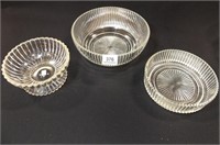 Glass Ribbed Bowls (3), 9", 7", 6"