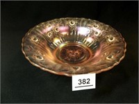 Carnival Glass Bowl, Pink Tones, 9½"