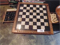 Chess Board, Wooden Tray, Plated Silver Bowl