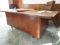 Wooden Desk, 2 Office Chairs, Wooden Cabinet