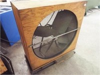 Wooden frame box fan on rollers