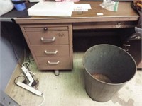 Metal Desk & Trash Can