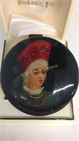 Antique Hand Painted + Signed Picture Brooch of