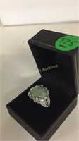 Designer Sterling Ring with 6 ct Jade Stone Fancy