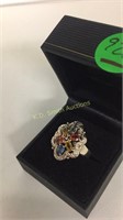 Designer Fine Sterling Ring with 6 Multi Colored