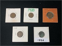 Lot of 1885, 1920, 1954, 1938, 1935 U.S. Pennies