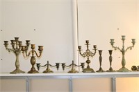 Group of Brass & Silver Plate Candle Sticks