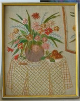 Framed Vintage Needlework Flowers