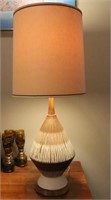 1950s Brown & White Pottery Lamp