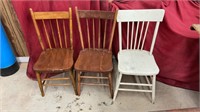 Three vintage wooden chairs. 3ft tall, 15 inch