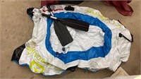 Outbound inflatable raft, and two oars (missing