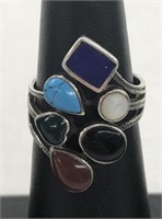 Sterling silver ring with various stones 5.5g