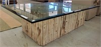 Contemporary Wood and Glass Coffee Table 64"x40"x