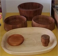 Lot of Dansk Wooden Serving Bowls and Tray