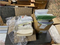 2 Boxes of Misc. Fabric and Sewing Books