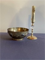 Brass Bowl and Brass/Crystal Candle Holder