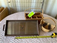utensil tray, basket & wooden tray