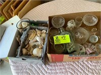 misc. glassware and sea shells