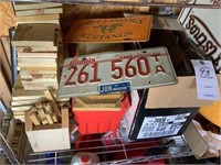 group of misc. wood & license plates