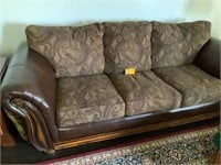 sofa leather arms fabric cushions 96"w x 39"d
