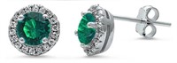 Round Halo Emerald & White Topaz Earrings