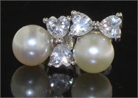 Freshwater Pearl & White Topaz Bow Earrings