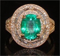 14kt Rose Gold 3.97 ct Emerald & Diamond Ring